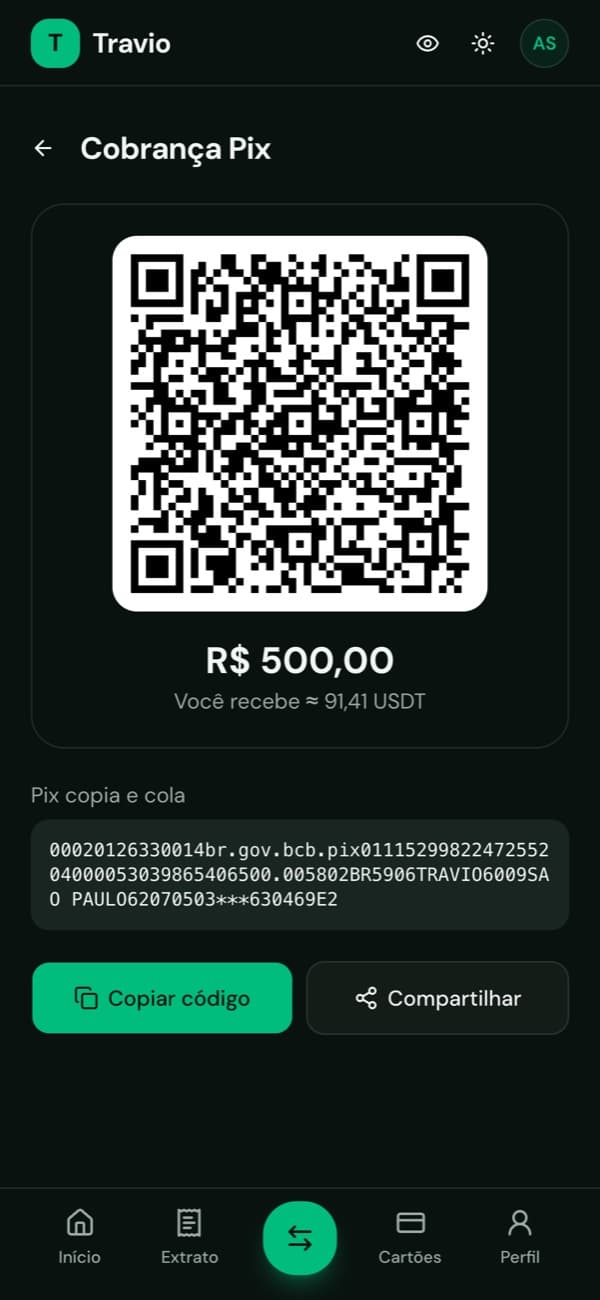 QR Code Pix gerado no app