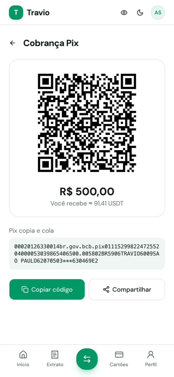 QR Code Pix gerado no app